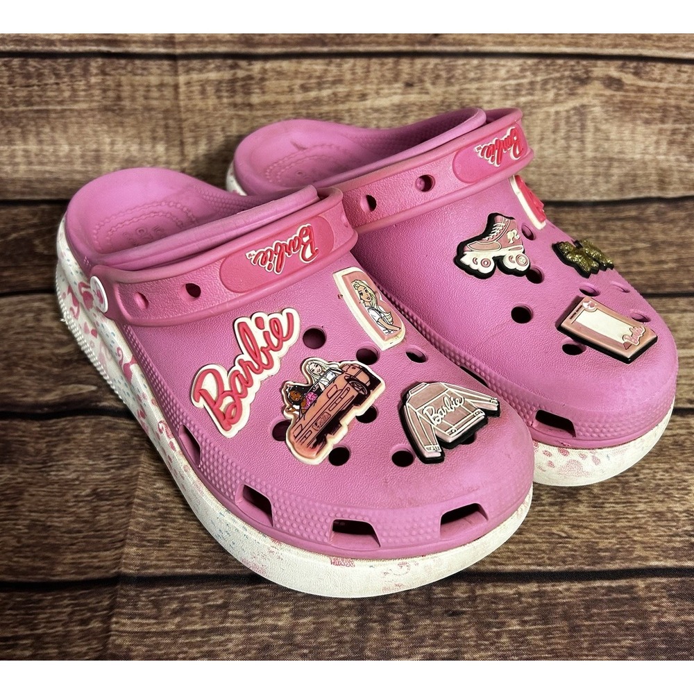 Crocs Barbie Classic Clog Pink Platform Jibbitz Charms Girls Kids Size J4 208826